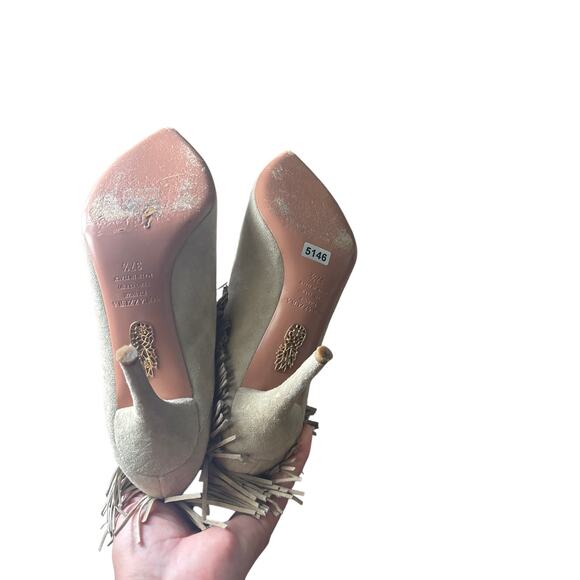 Aquazzura Tan Suede Stiletto Ankle Booty Sz 37.5 - Picture 4 of 4